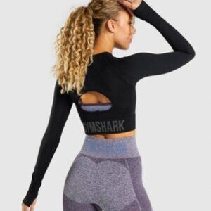 GYMSHARK Flex Sports Keyhole Long Sleeve Crop Top Black XS/Small